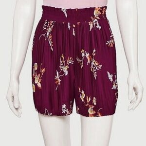 Ann Taylor-Dressy Pleated Pull On Shorts, Plum color w/Florals, size 14 NWT